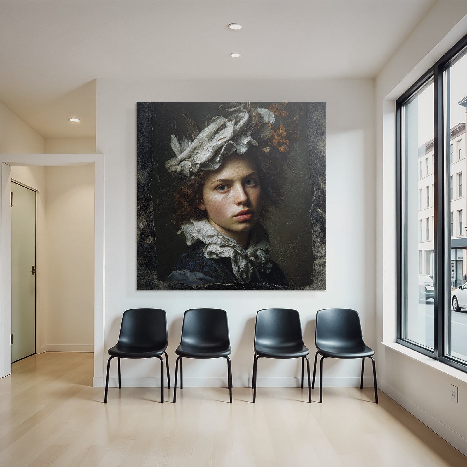 Young Person with Curly Hair and Decorative Headdress Portrait