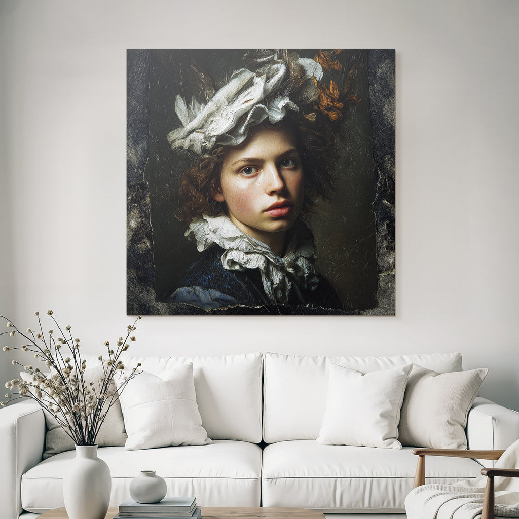 Junge Person Mit Lockigem Haar Und Dekorativem Kopfschmuck Portrait
