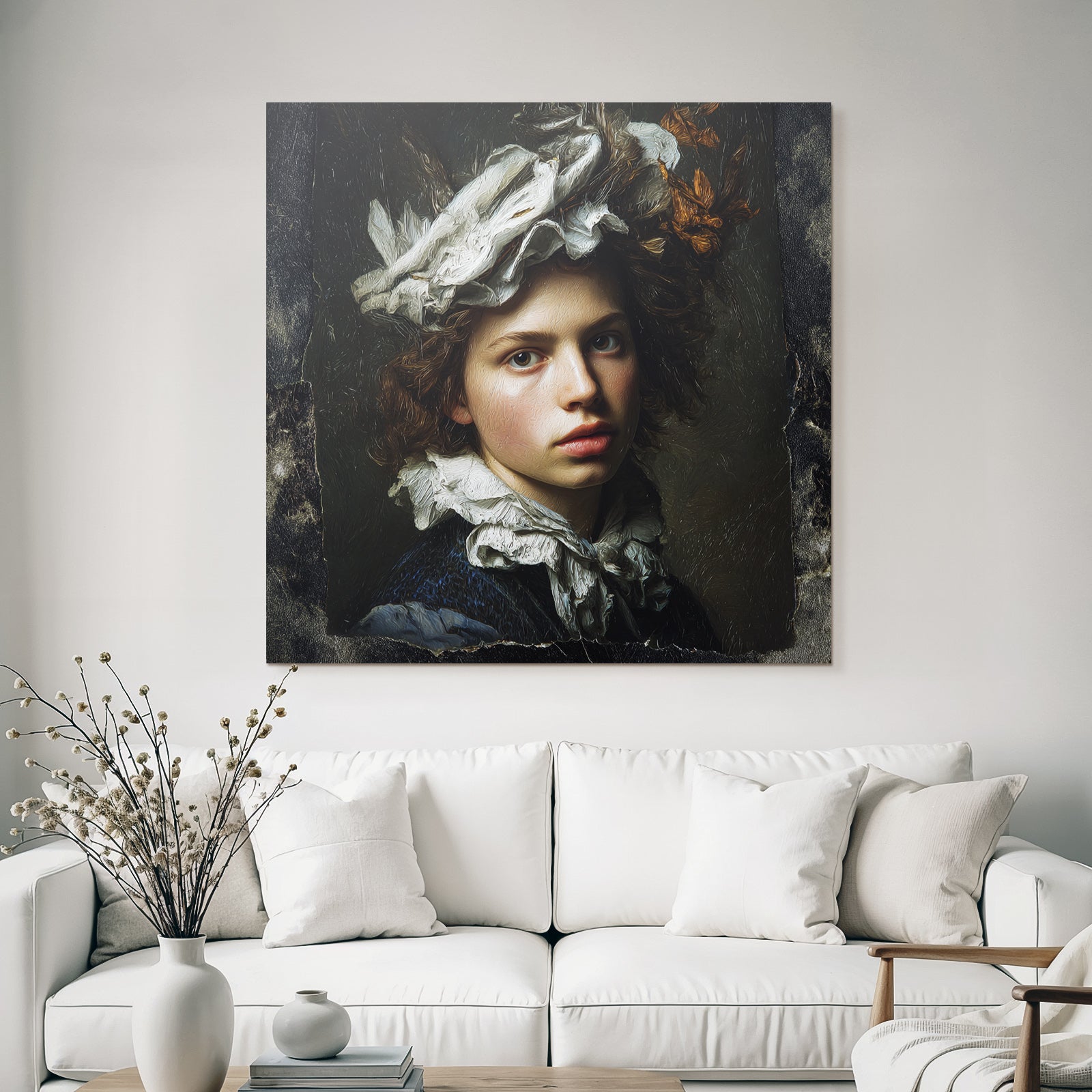 Young Person with Curly Hair and Decorative Headdress Portrait