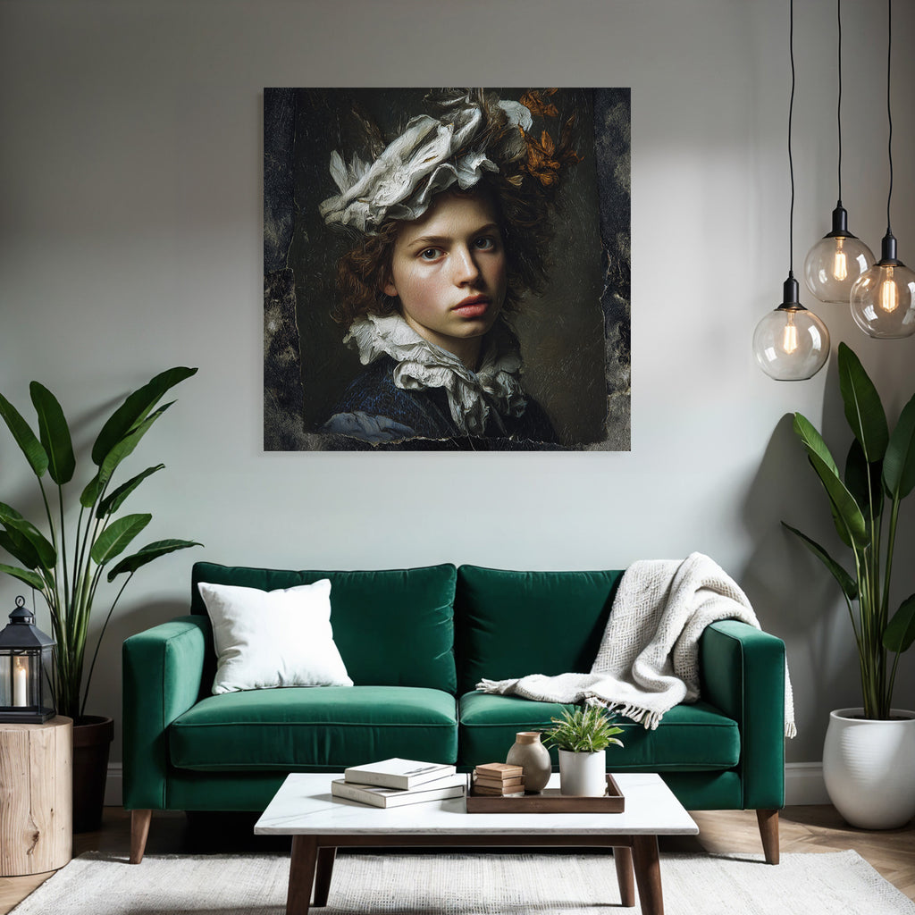 Junge Person Mit Lockigem Haar Und Dekorativem Kopfschmuck Portrait