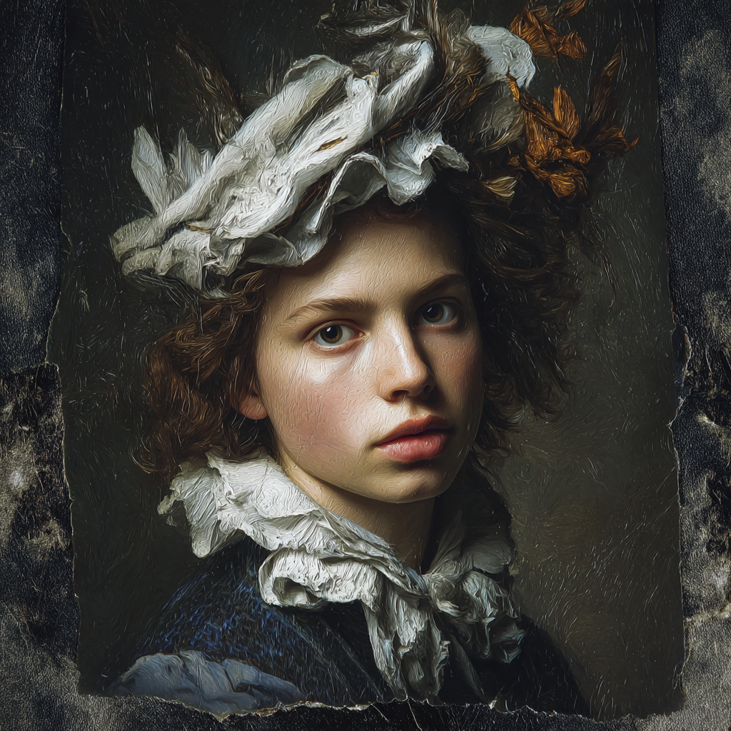 Junge Person Mit Lockigem Haar Und Dekorativem Kopfschmuck Portrait | Klassisch | Einrichtungsstile