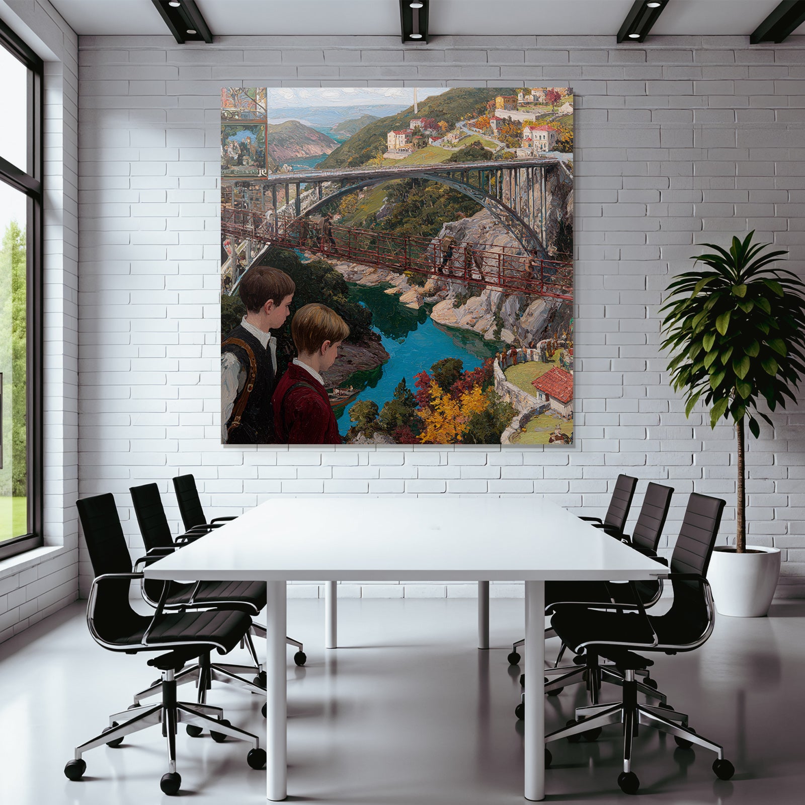 Landscape with bridge boys on adventure trip