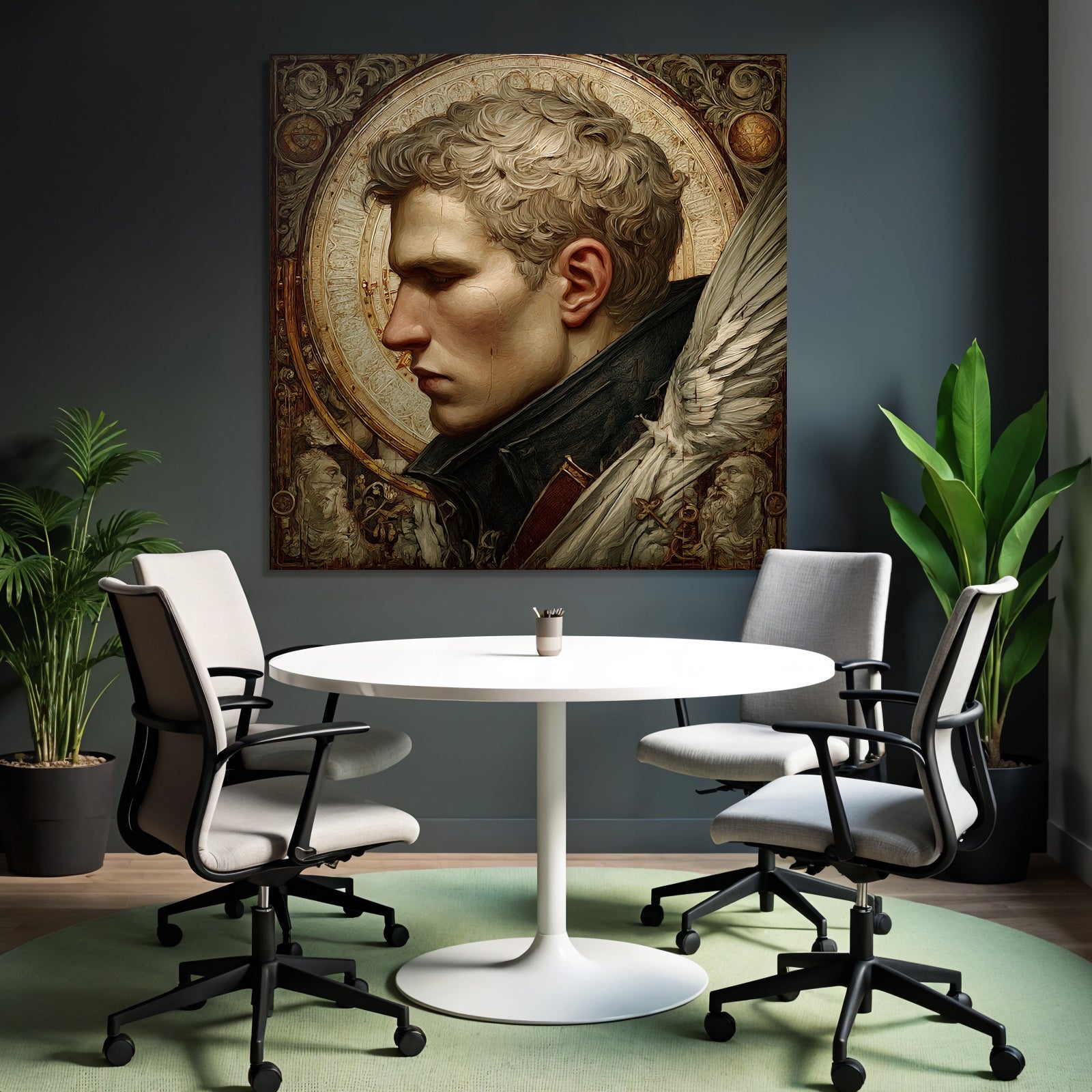 Male Figures With Stylized Features Background With Intricate Designs