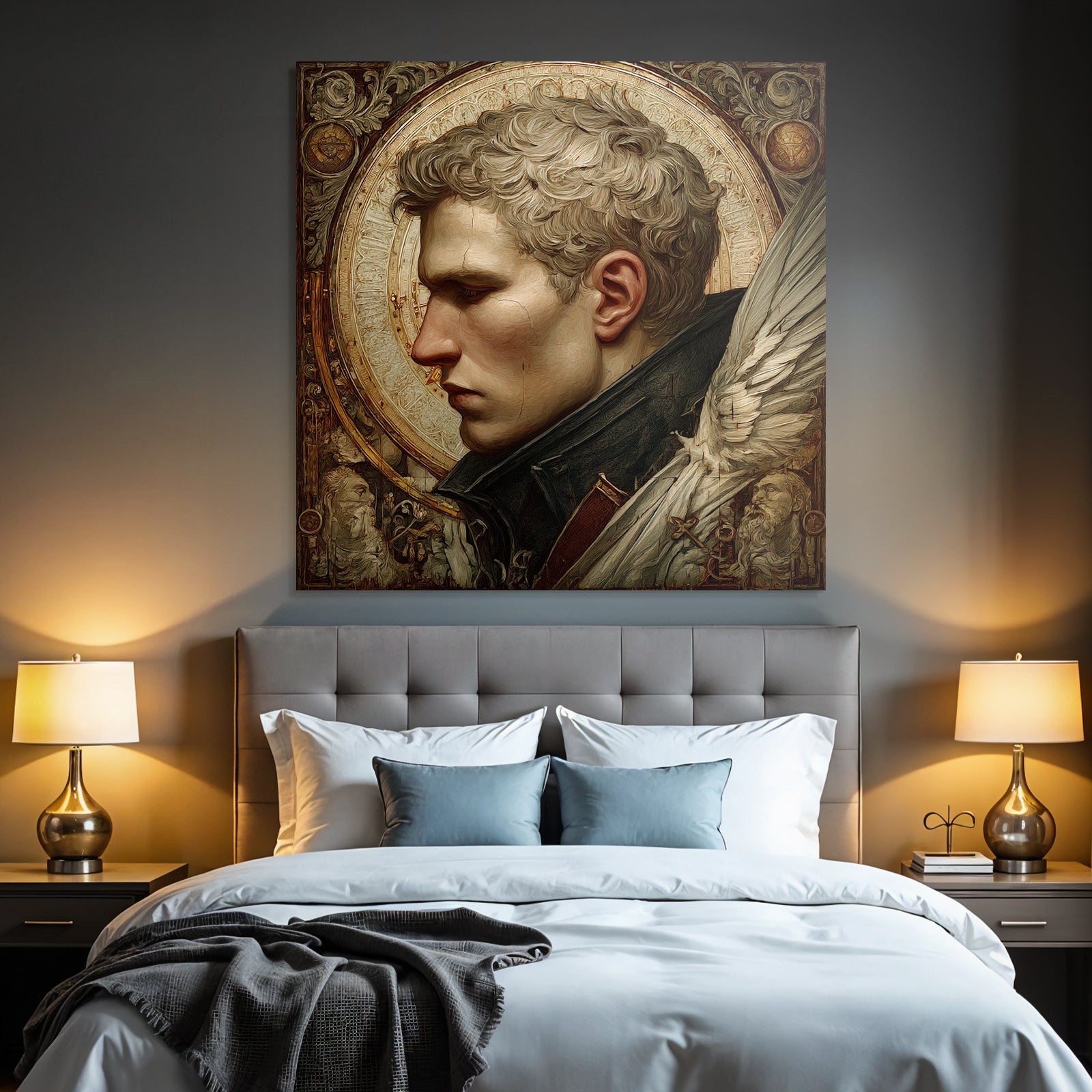 Male Figures With Stylized Features Background With Intricate Designs
