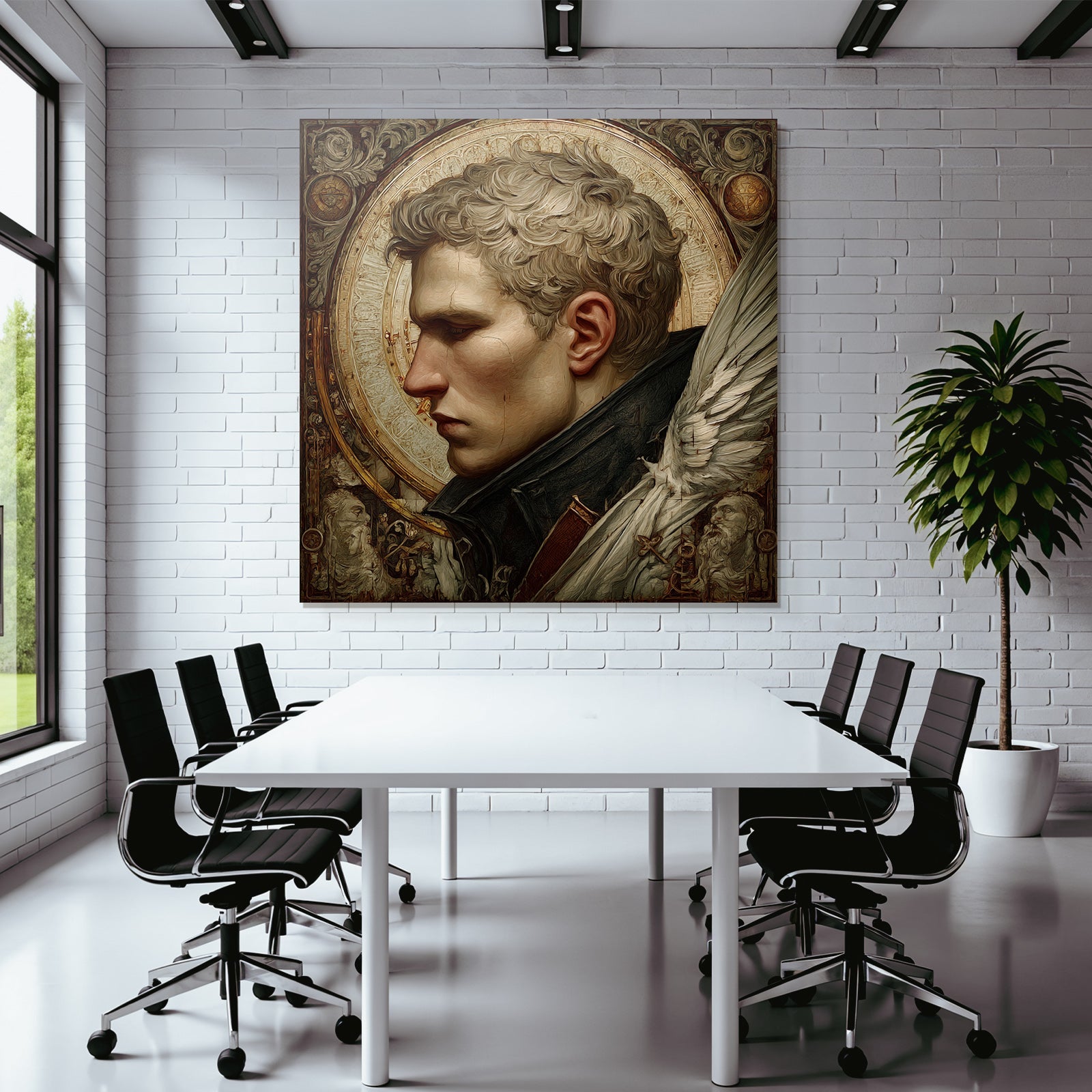 Male Figures With Stylized Features Background With Intricate Designs