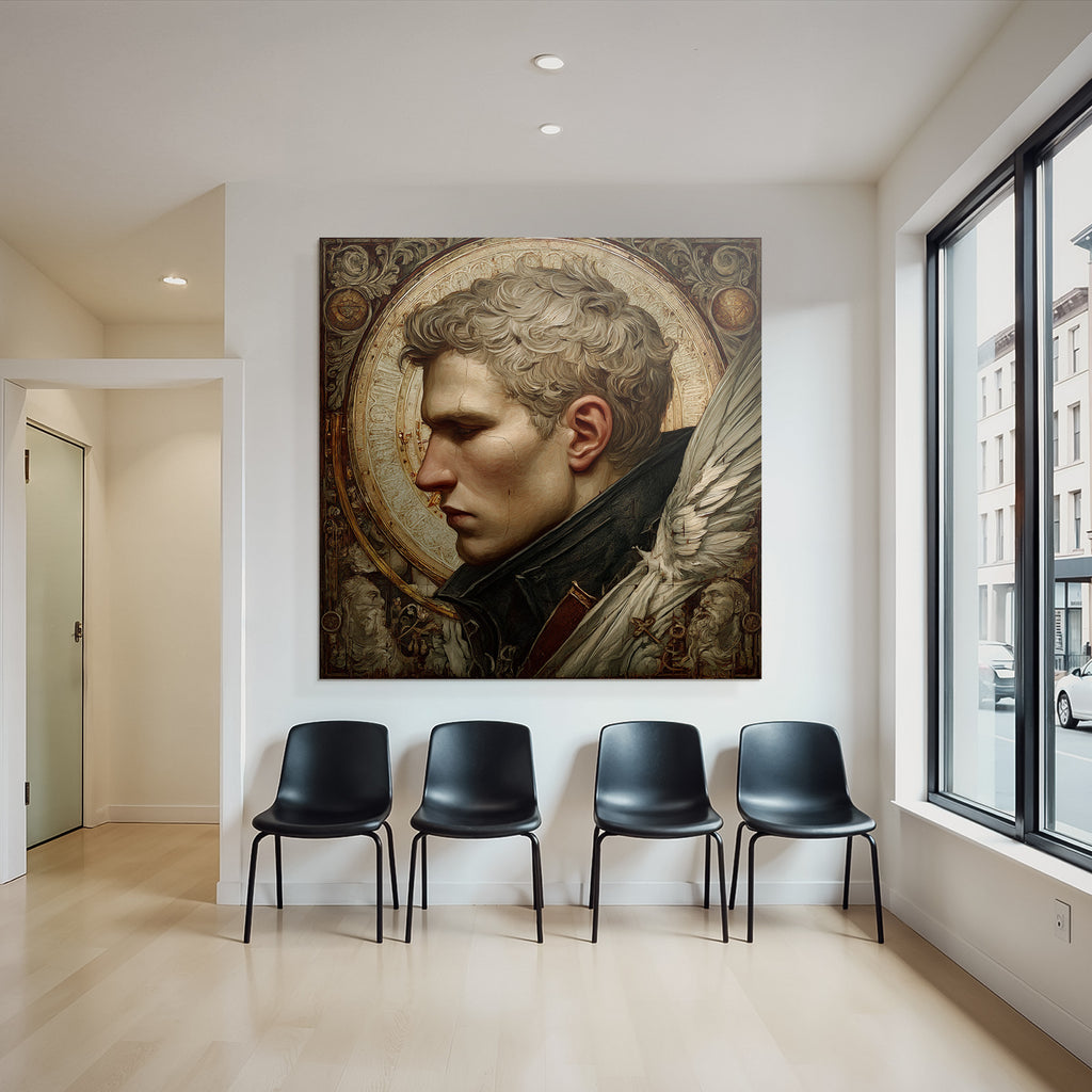 Male Figures With Stylized Features Background With Intricate Designs