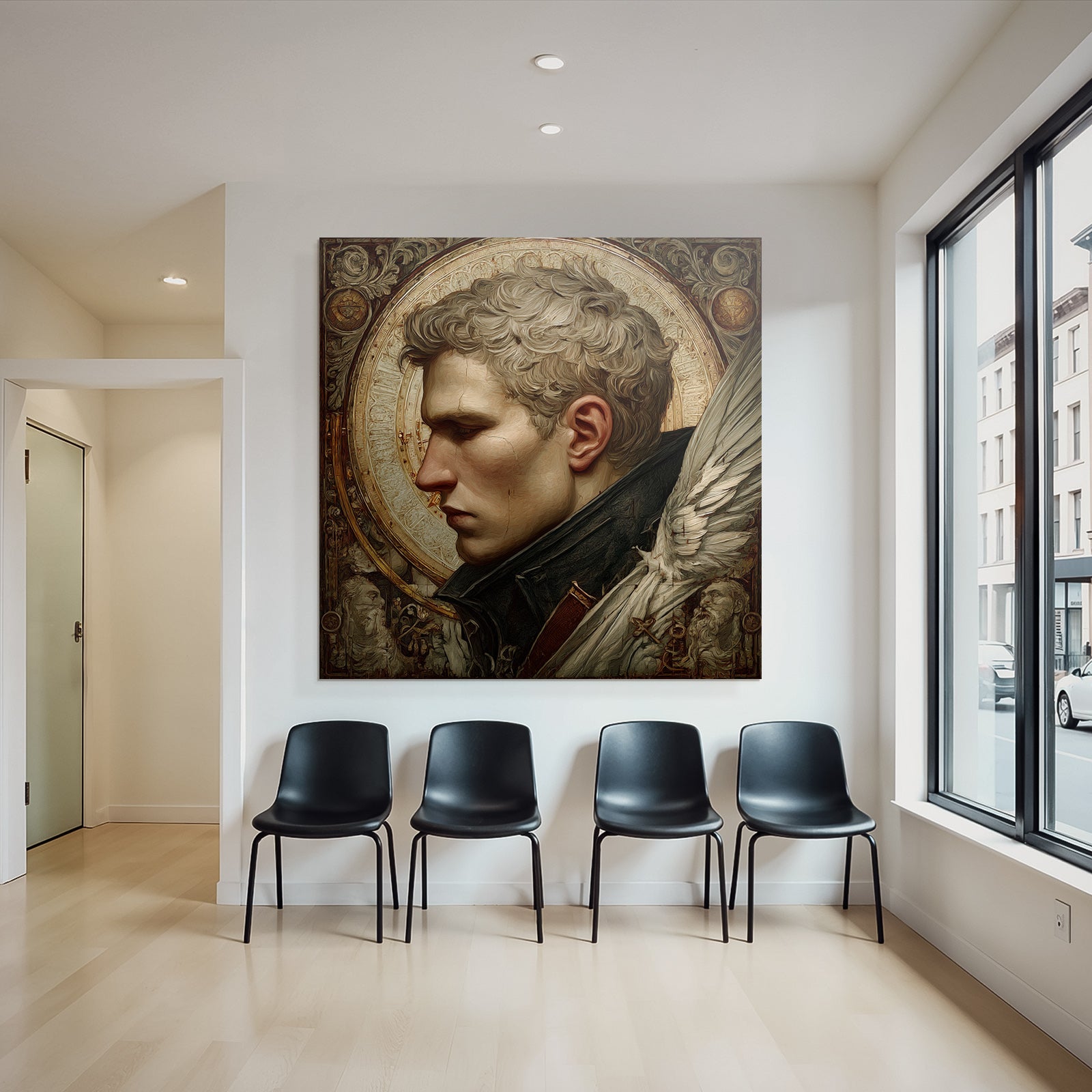Male Figures With Stylized Features Background With Intricate Designs