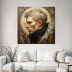 Male Figures With Stylized Features Background With Intricate Designs