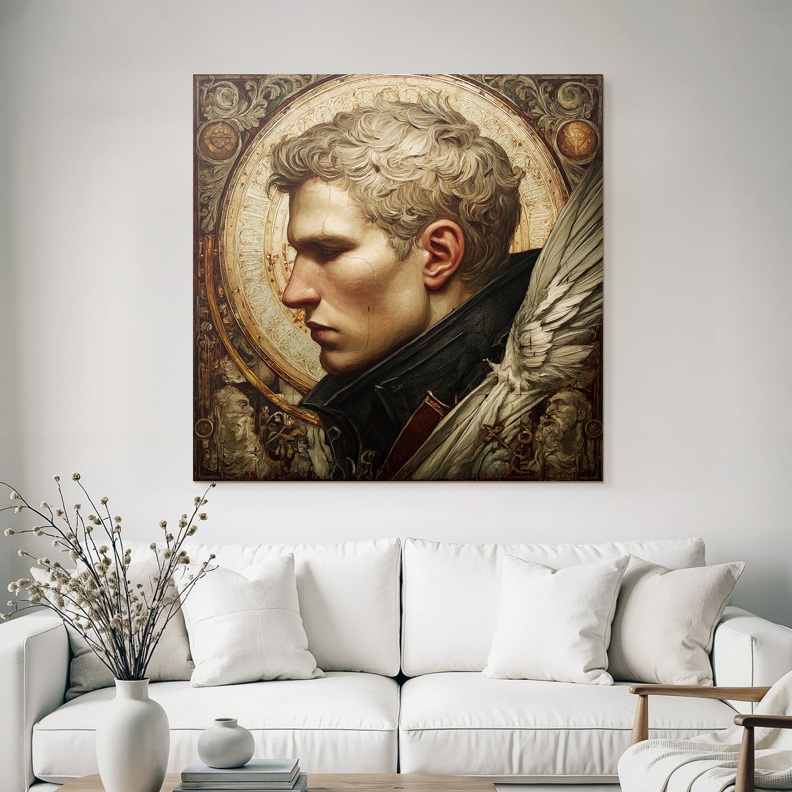 Male Figures With Stylized Features Background With Intricate Designs