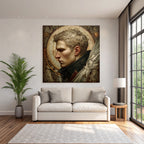 Male Figures With Stylized Features Background With Intricate Designs