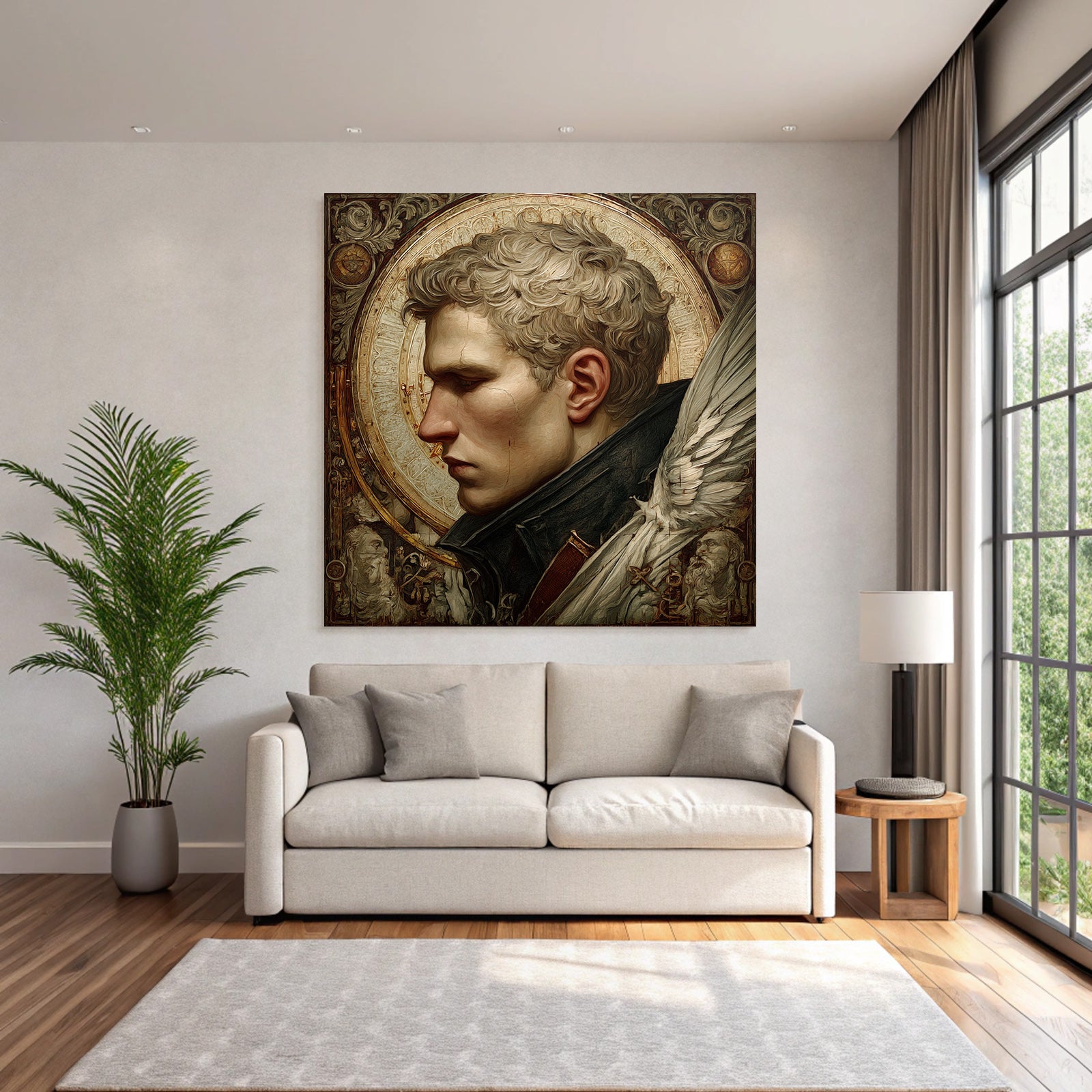 Male Figures With Stylized Features Background With Intricate Designs