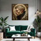 Male Figures With Stylized Features Background With Intricate Designs