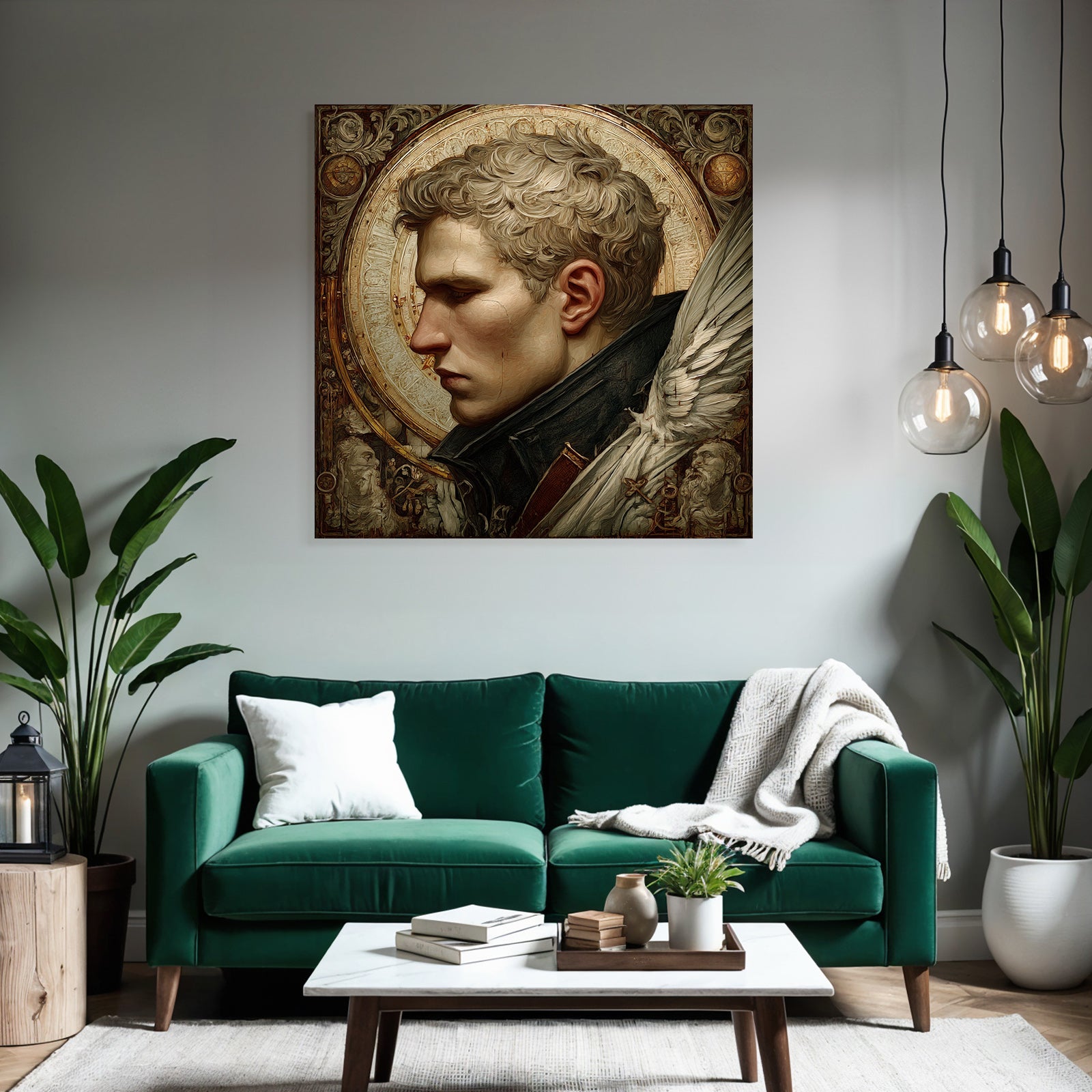 Male Figures With Stylized Features Background With Intricate Designs