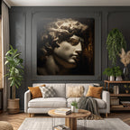 Male sculpture with curly hair and detailed features