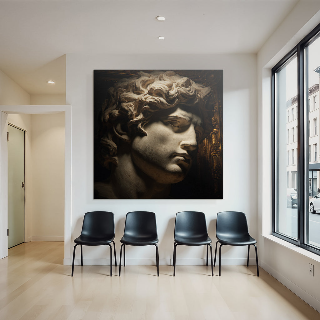 Male sculpture with curly hair and detailed features