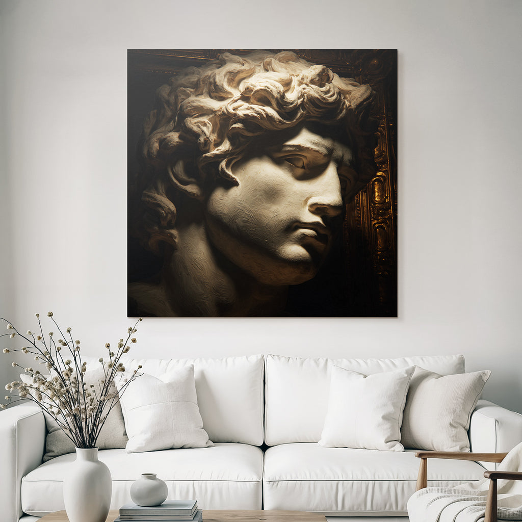 Male sculpture with curly hair and detailed features