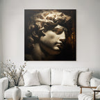 Male sculpture with curly hair and detailed features