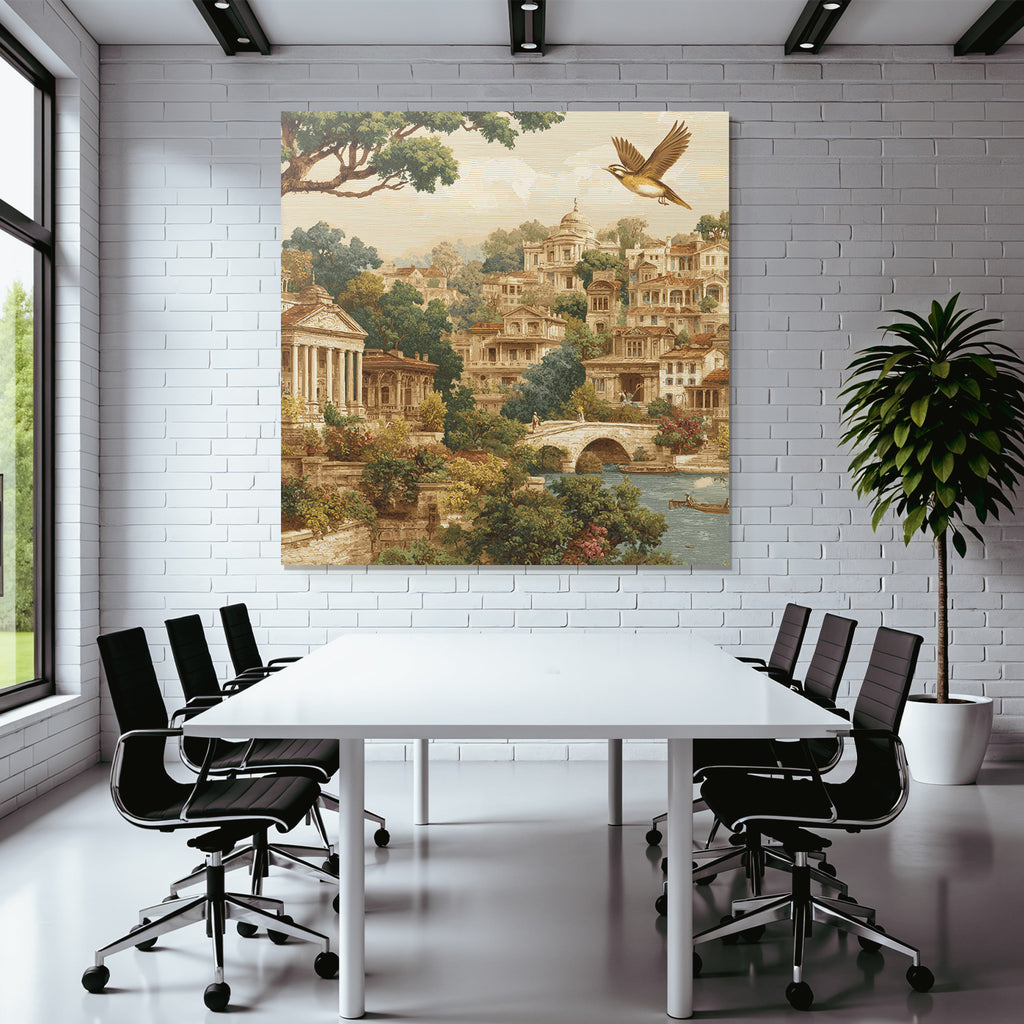 Picturesque landscape with architecture and green surroundings