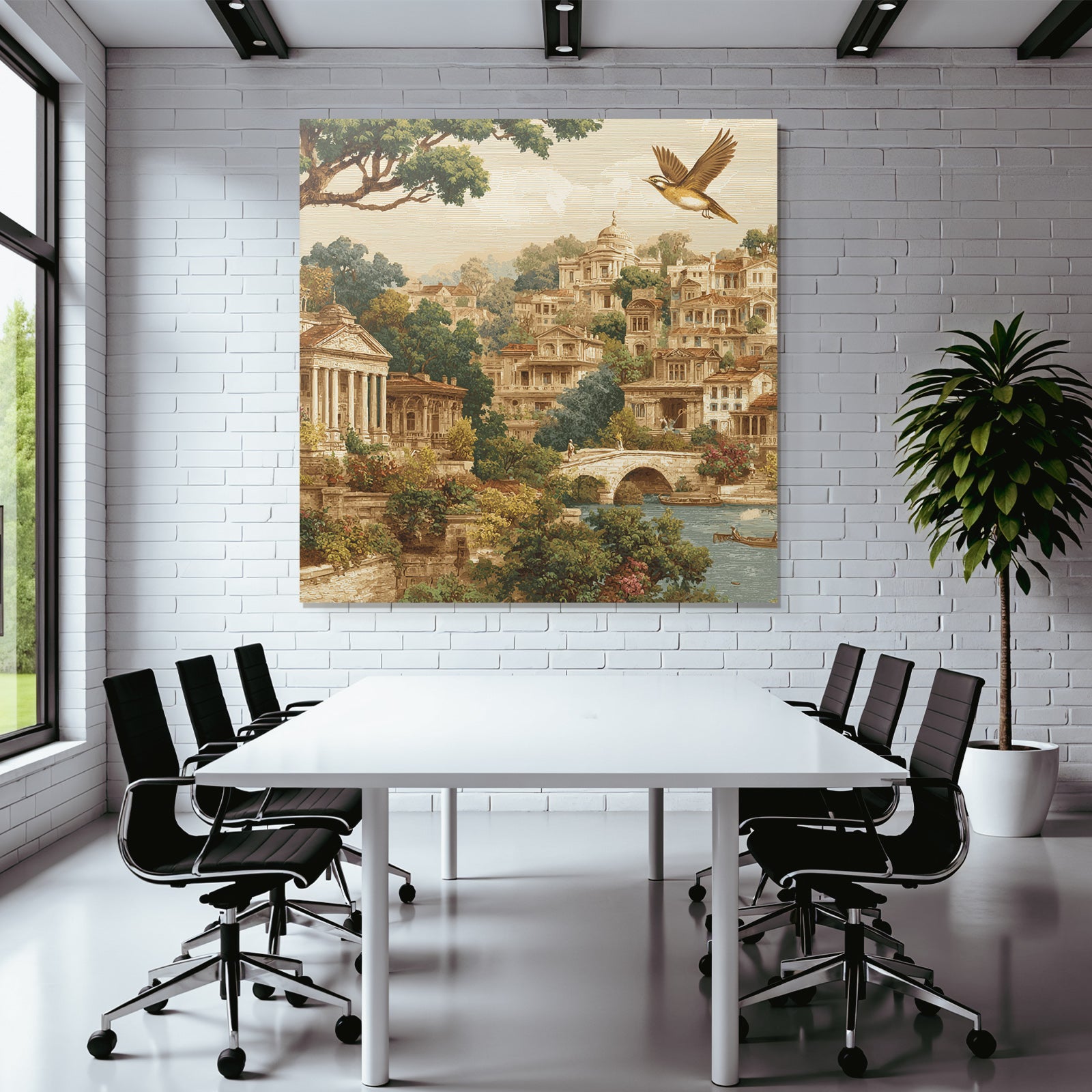 Picturesque landscape with architecture and green surroundings