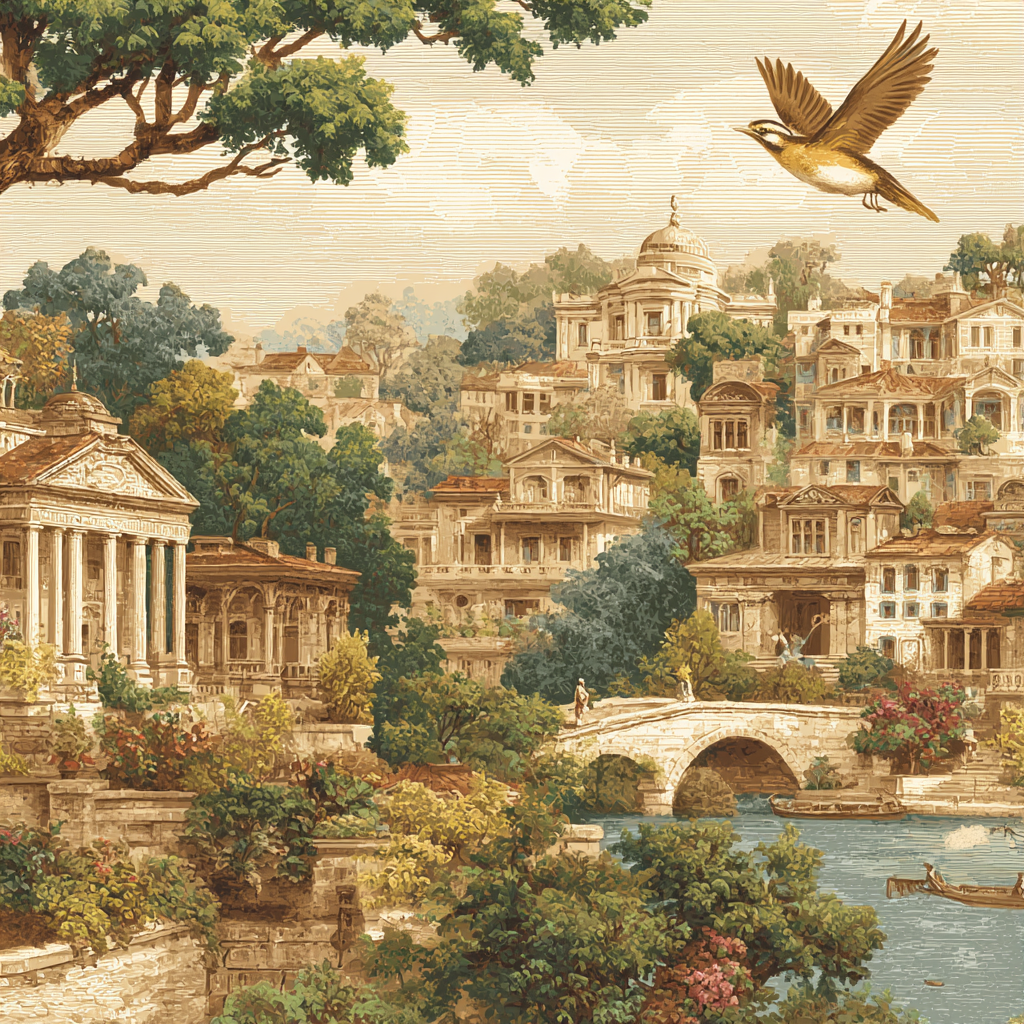Malerische Landschaft Mit Architektur Und Gruenem Umfeld | Klassisch | Einrichtungsstile