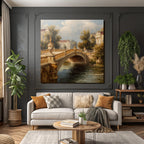 Picturesque landscape with bridge and architecture