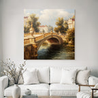 Picturesque landscape with bridge and architecture