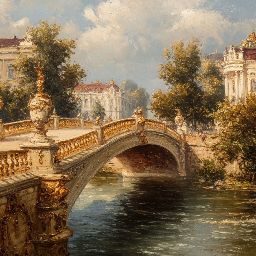 Malerische Landschaft Mit Bruecke Und Architektur | Klassisch | Einrichtungsstile