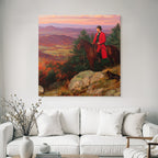 Man on Horseback Red Coat Dog Autumn Landscape Sunset
