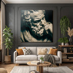 Thoughtful bust sculpture with beard and curly hair