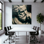 Thoughtful bust sculpture with beard and curly hair