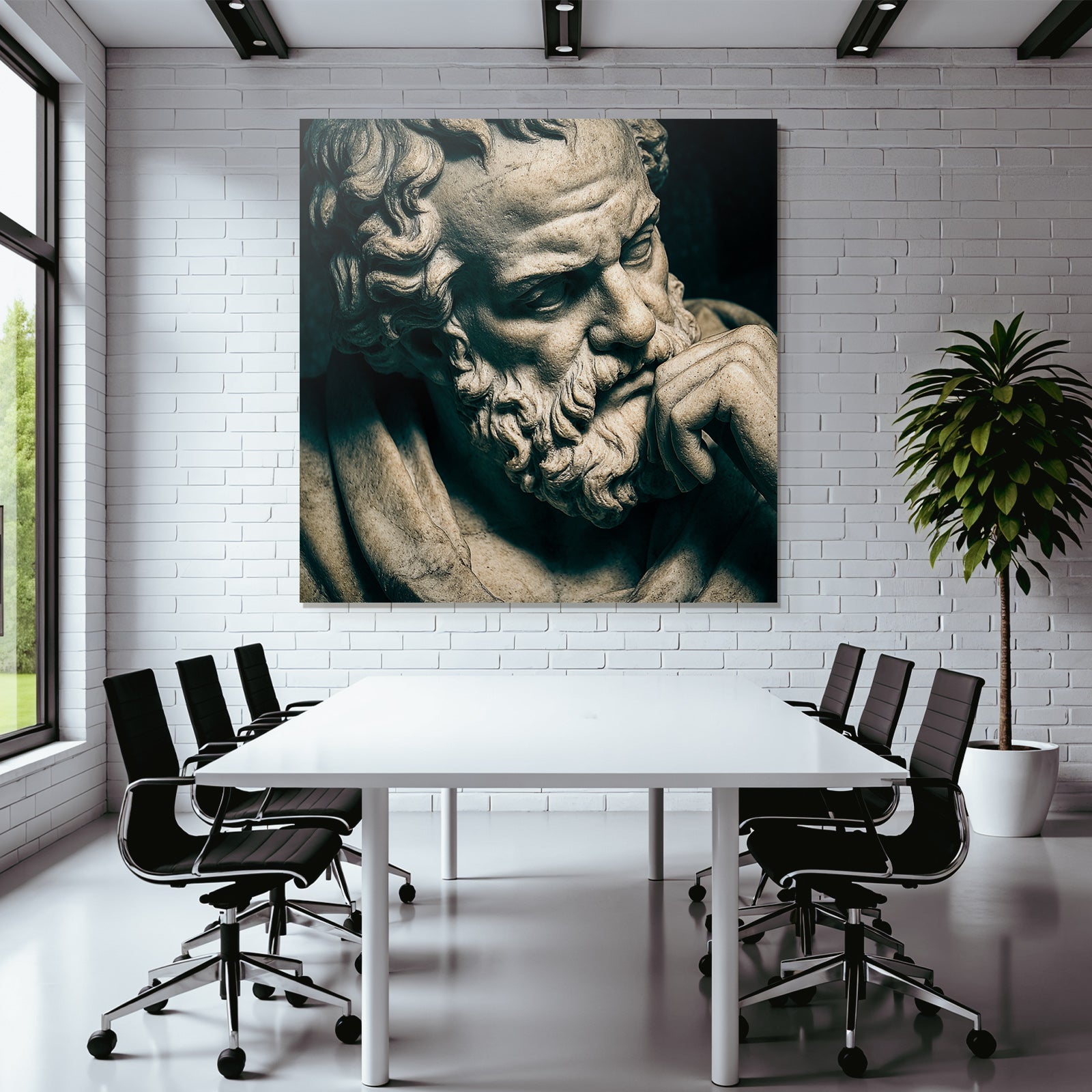 Thoughtful bust sculpture with beard and curly hair