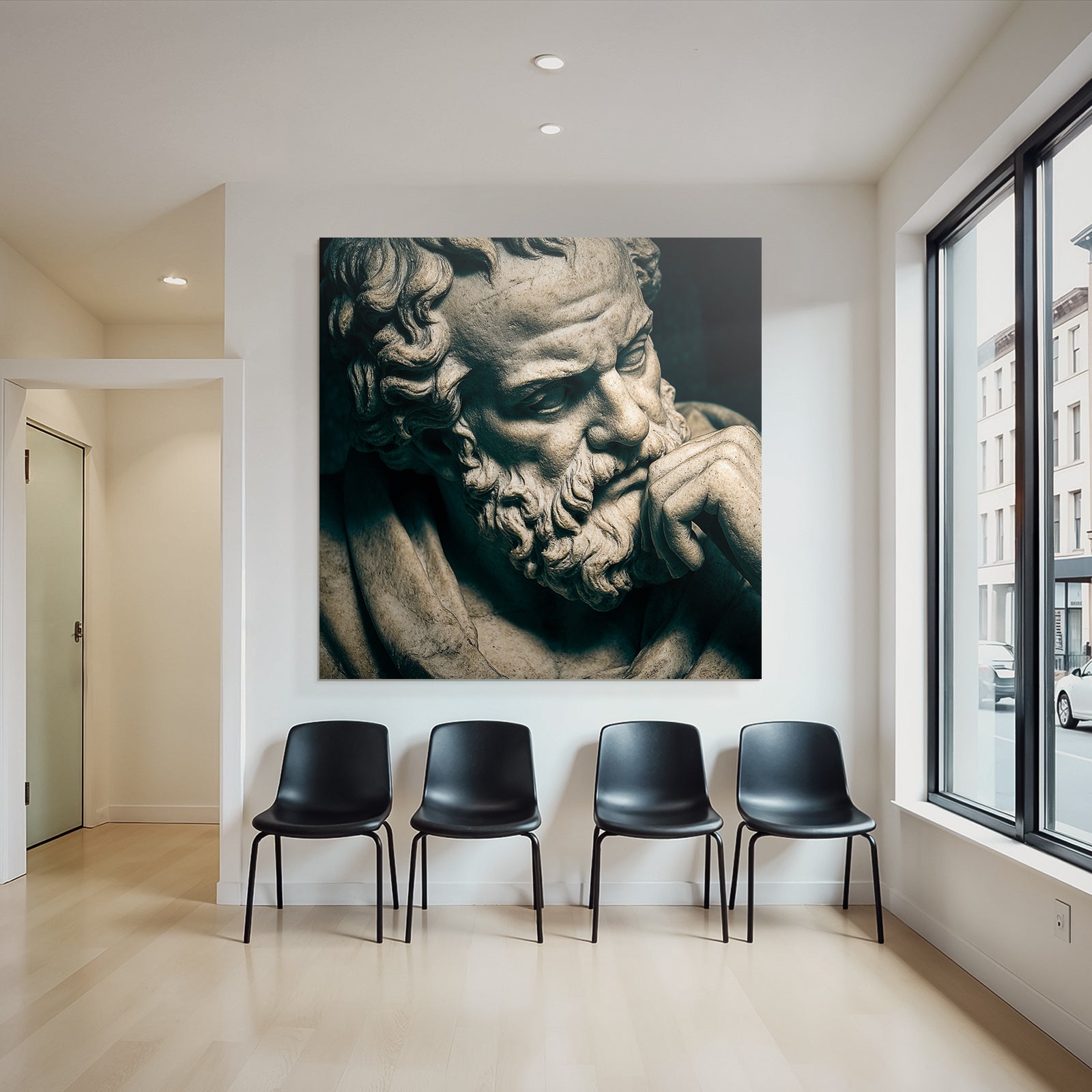 Thoughtful bust sculpture with beard and curly hair
