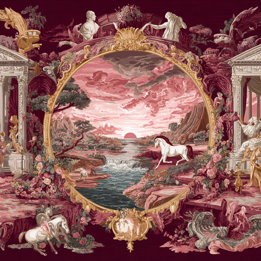 Ornamentale Landschaft Szenen Mit En Themen Sonnenuntergang Am Fluss | Klassisch | Einrichtungsstile