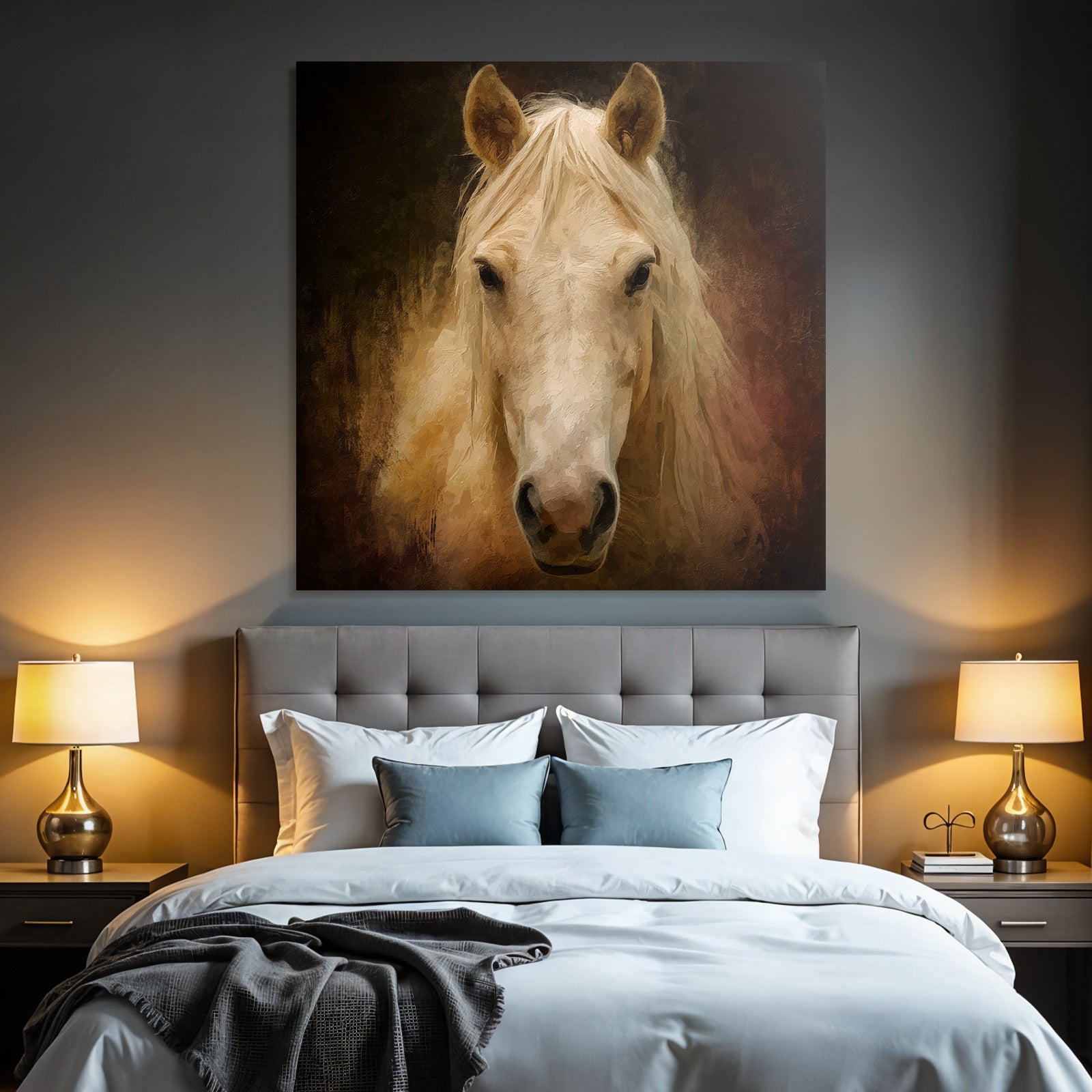 Horse Face Light Coat Color Long Mane Dark Background