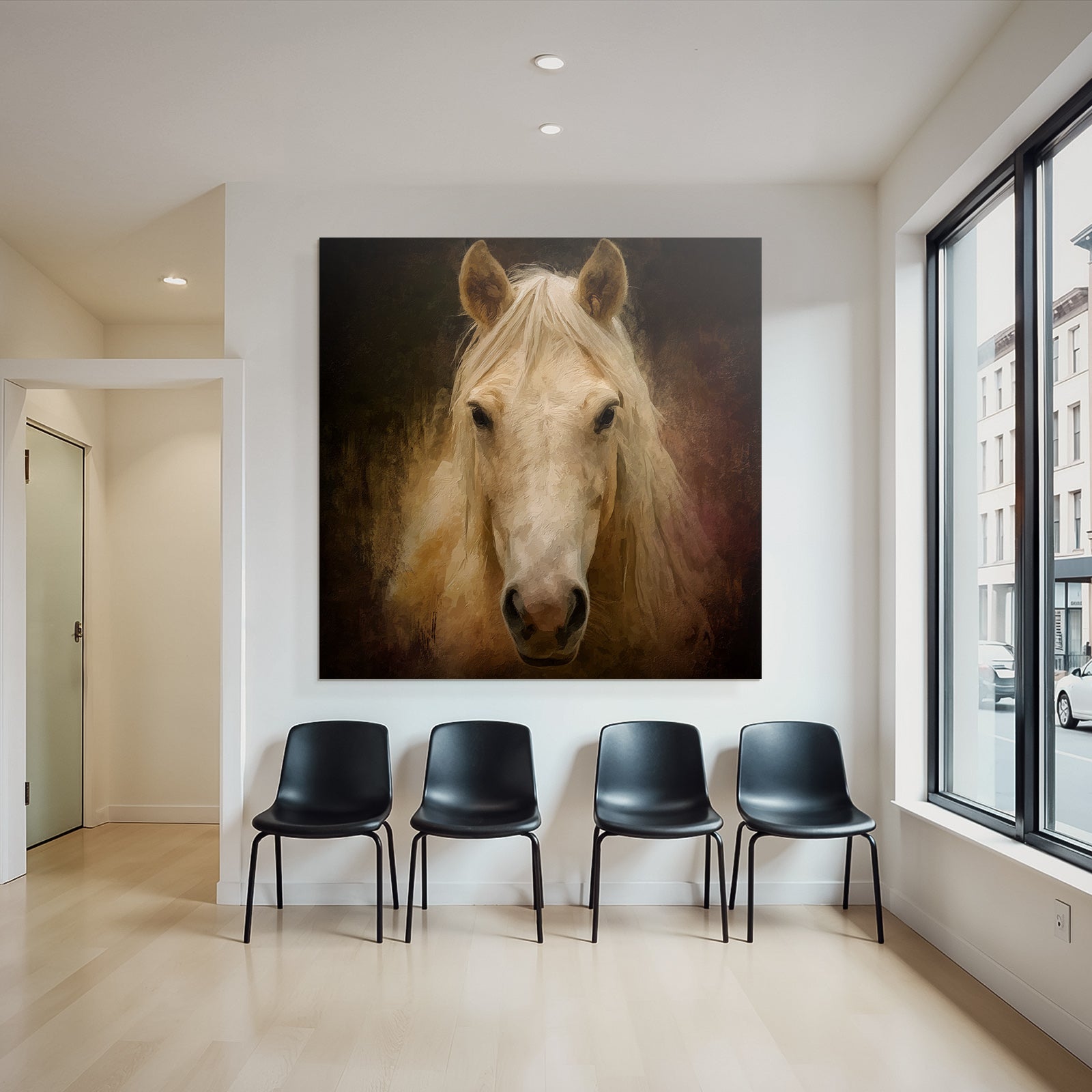 Horse Face Light Coat Color Long Mane Dark Background