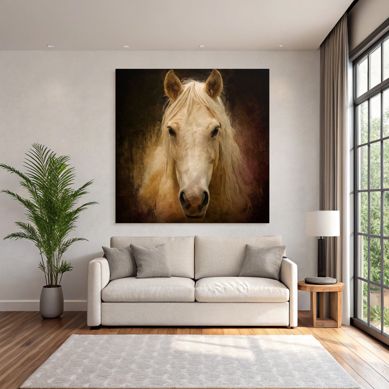 Horse Face Light Coat Color Long Mane Dark Background