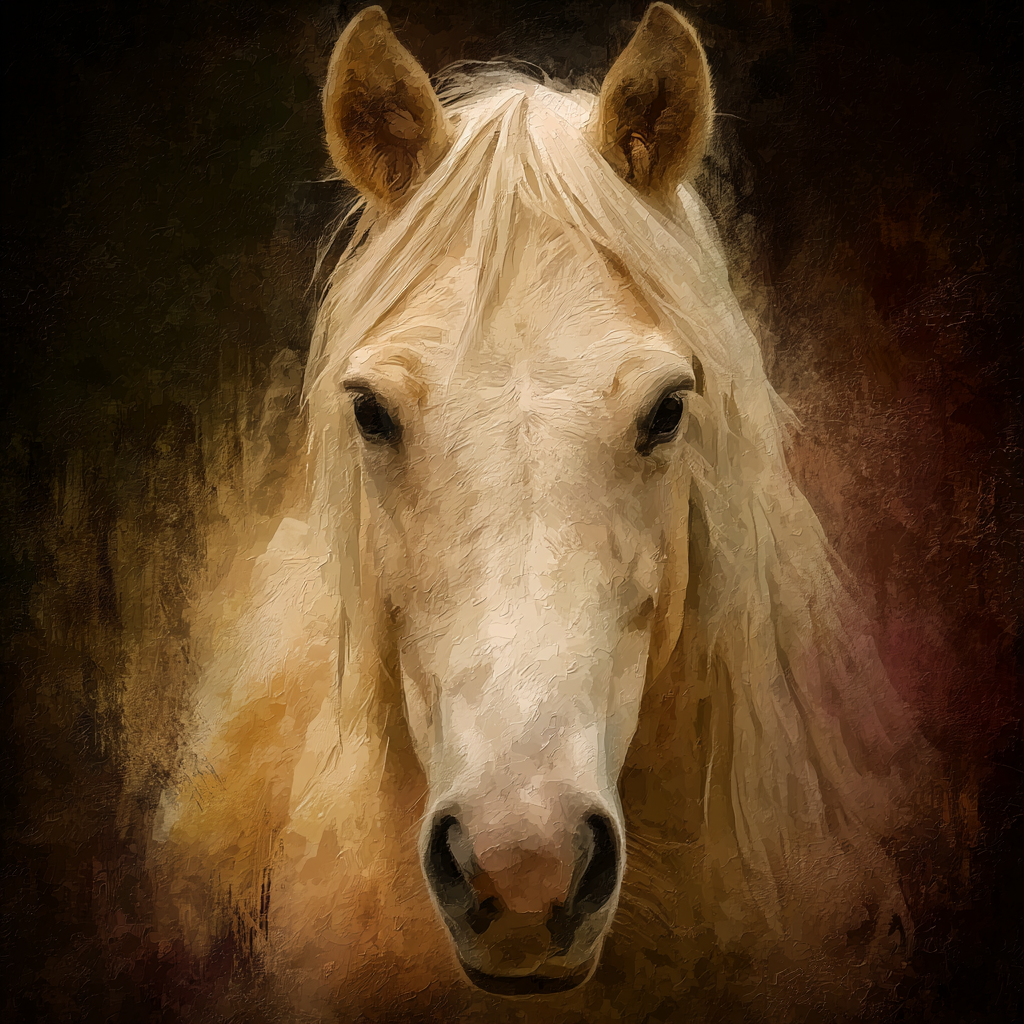 Pferd Gesicht Helle Fellfarbe Lange Maehne Dunkler Hintergrund | Klassisch | Einrichtungsstile