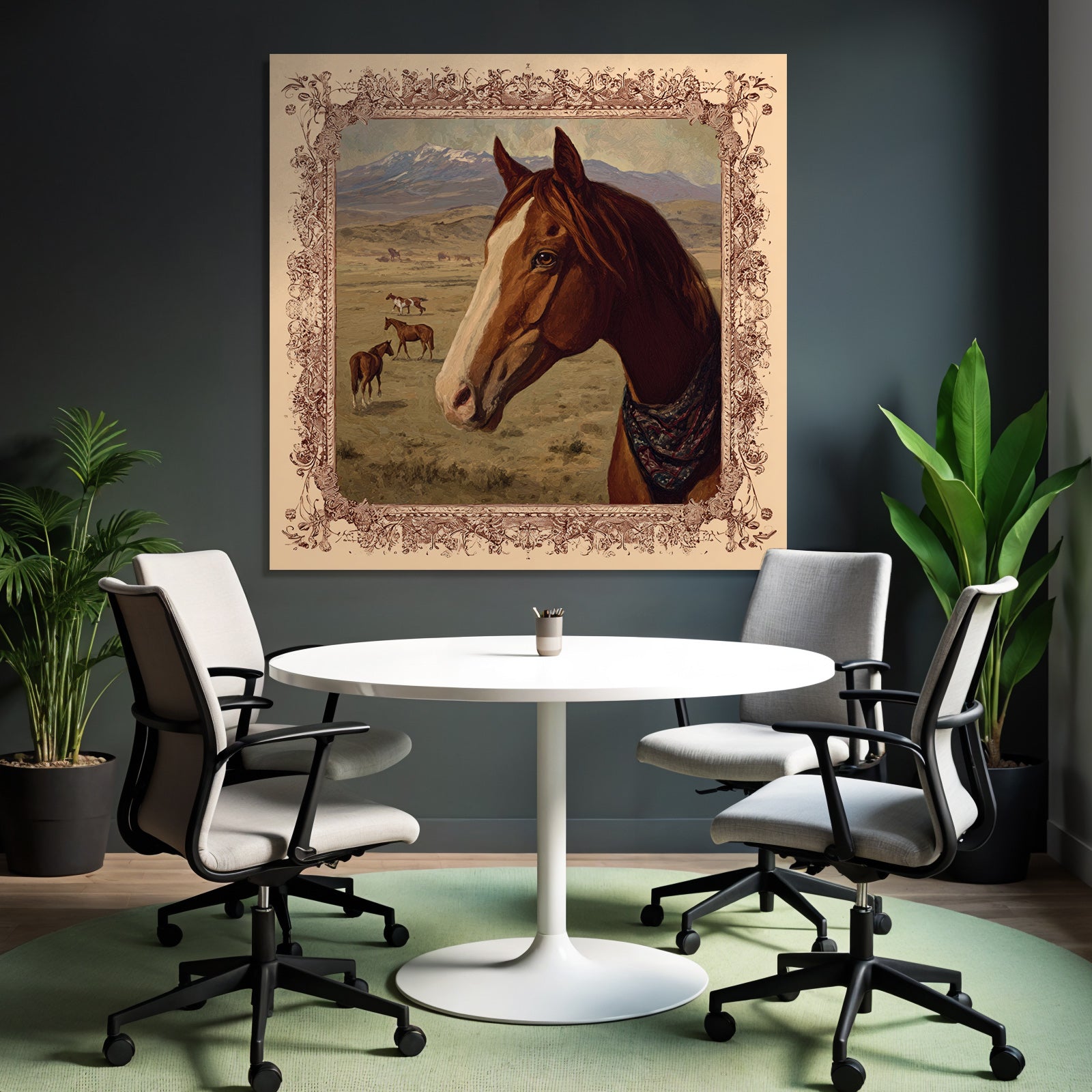 Horse in Landscape with Mountains and Other Horses Art Rendering