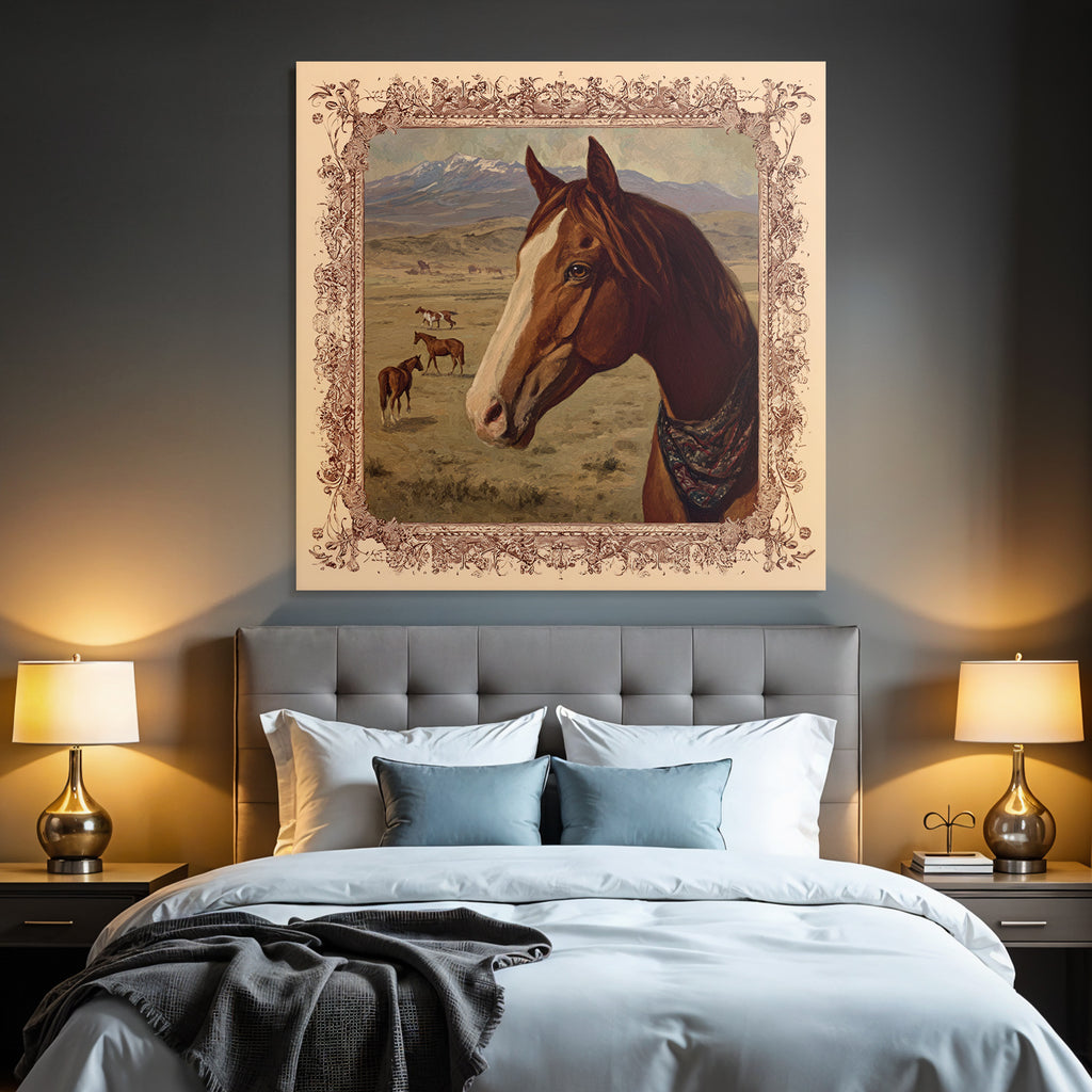 Horse in Landscape with Mountains and Other Horses Art Rendering