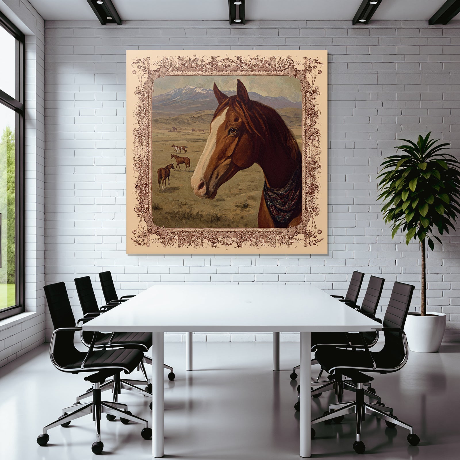 Horse in Landscape with Mountains and Other Horses Art Rendering