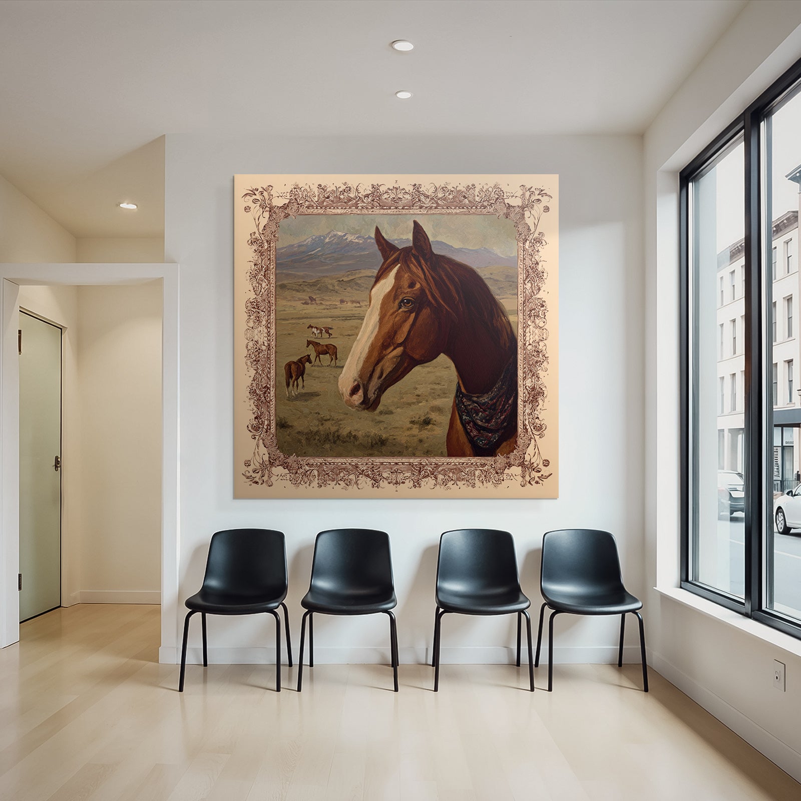 Horse in Landscape with Mountains and Other Horses Art Rendering