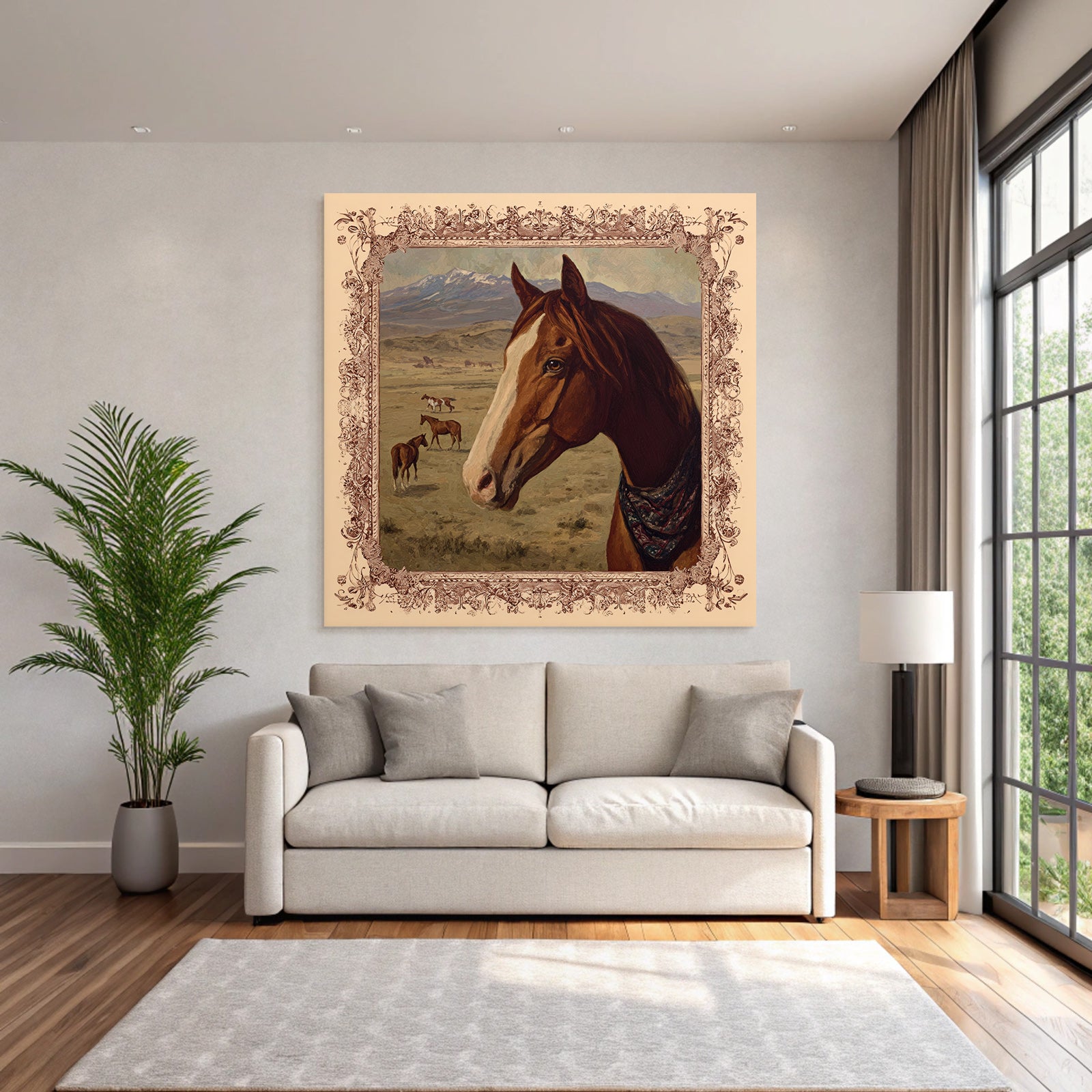 Horse in Landscape with Mountains and Other Horses Art Rendering