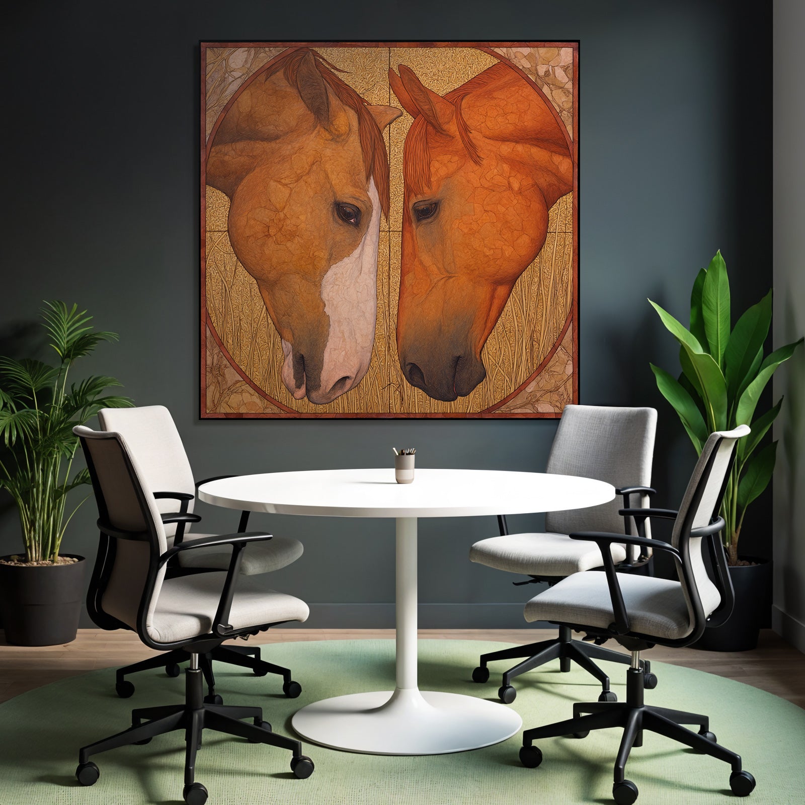 Horses Counterplay Stylized Background Gold And Yellow