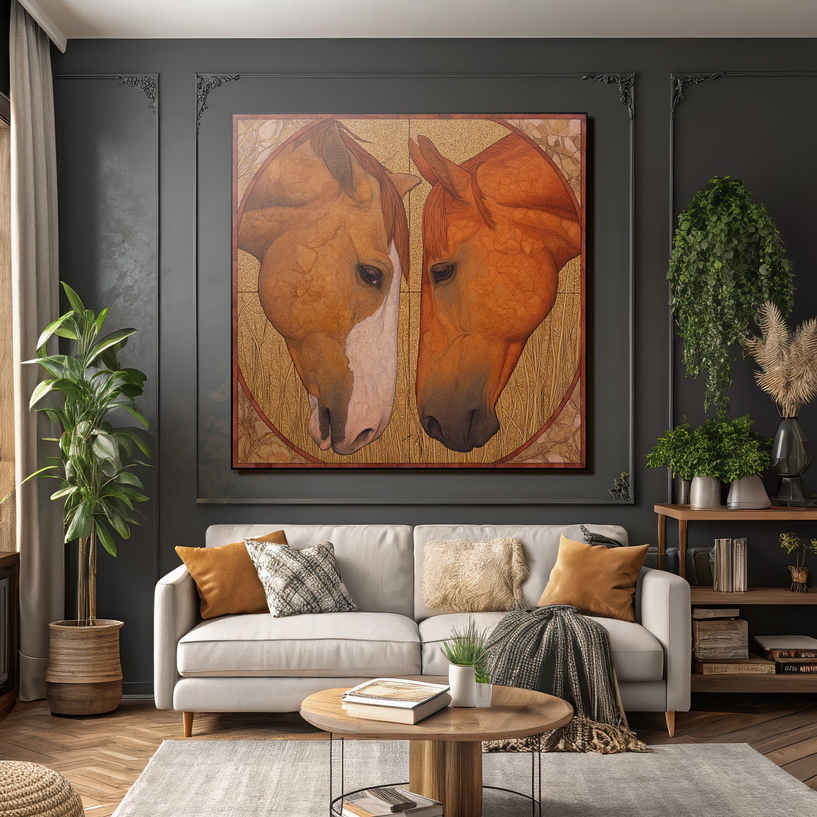 Horses Counterplay Stylized Background Gold And Yellow