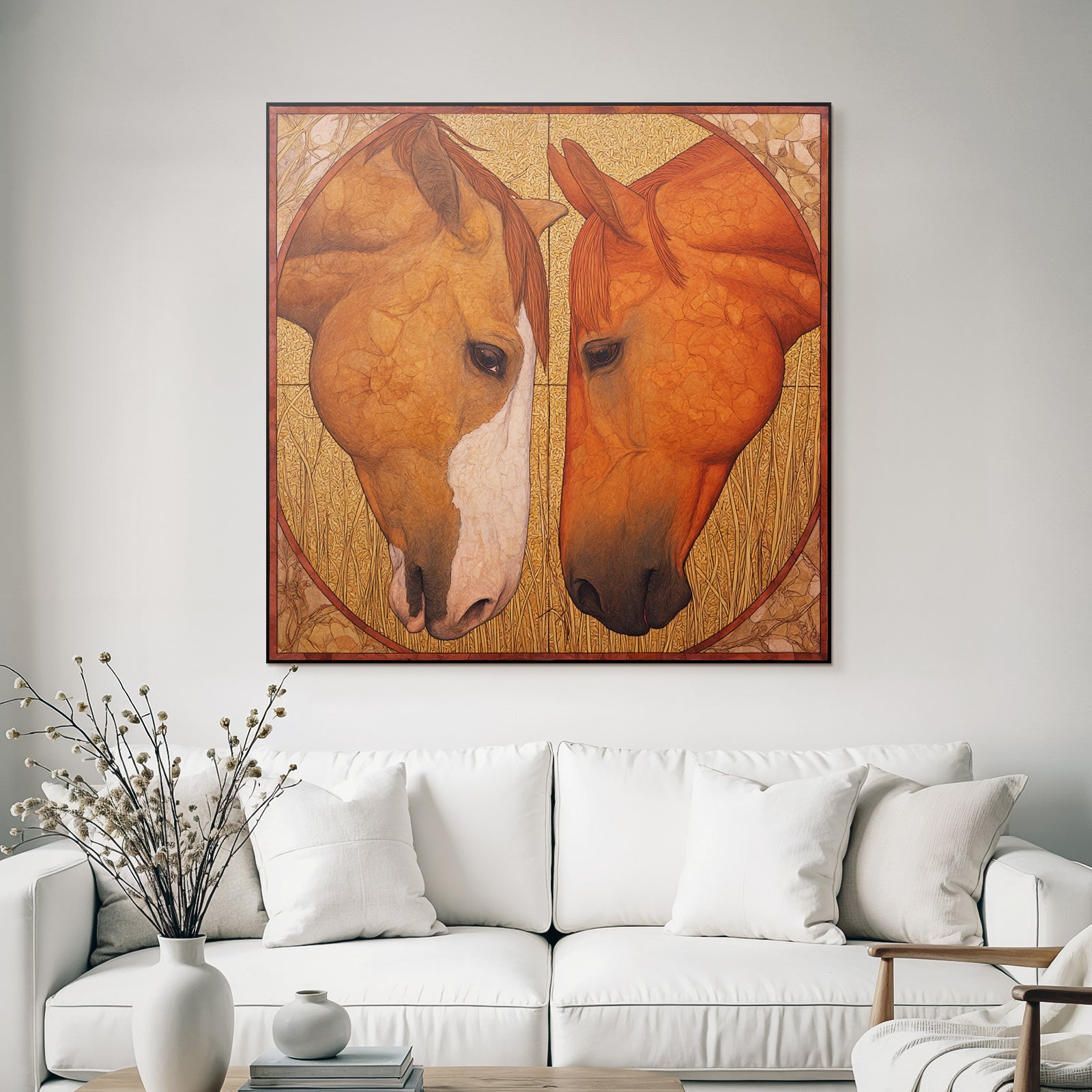 Horses Counterplay Stylized Background Gold And Yellow