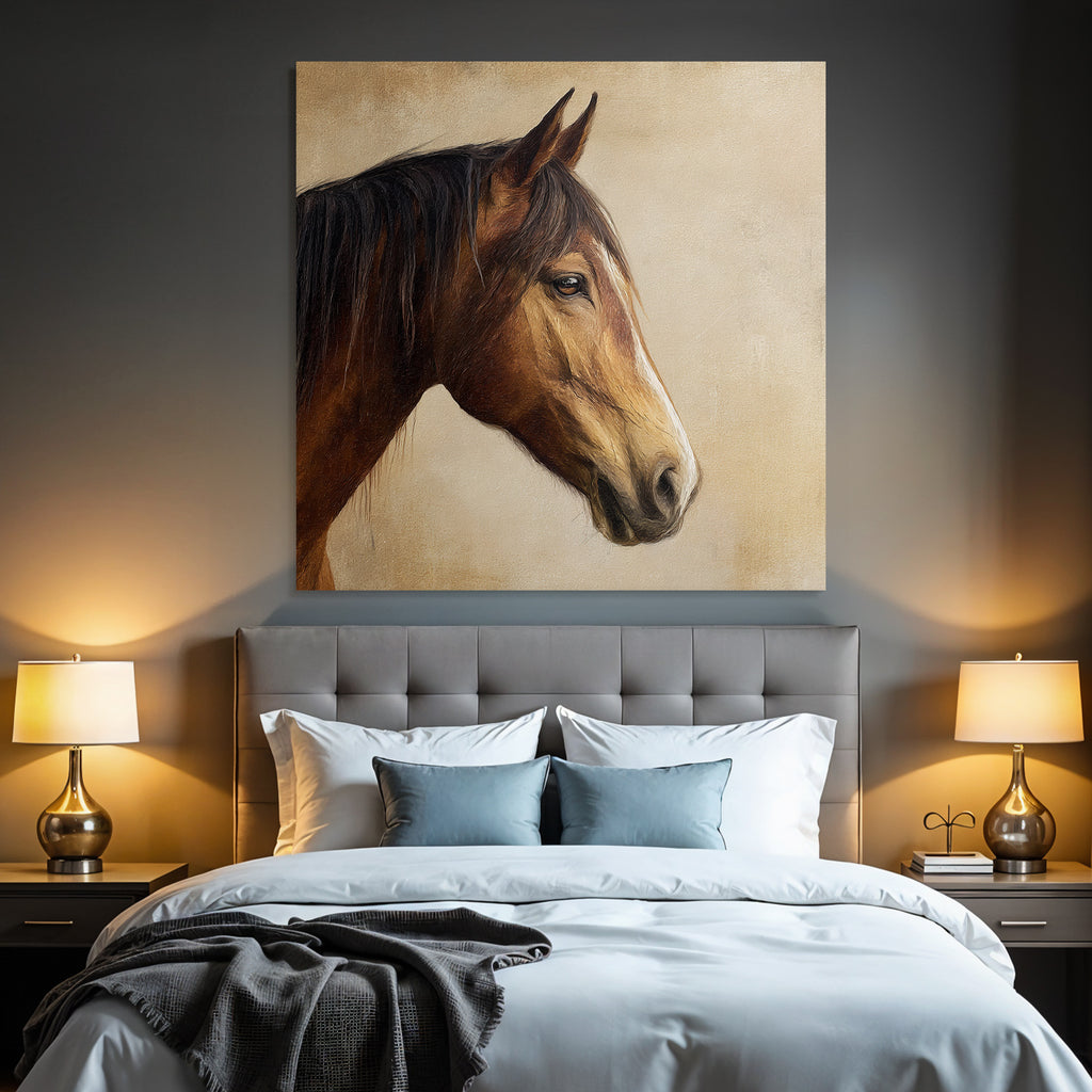 Horse Head Detail Painting Glossy Brown Background Textured