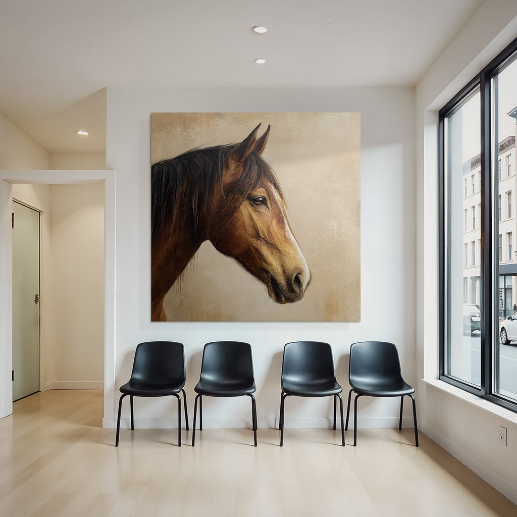 Horse Head Detail Painting Glossy Brown Background Textured