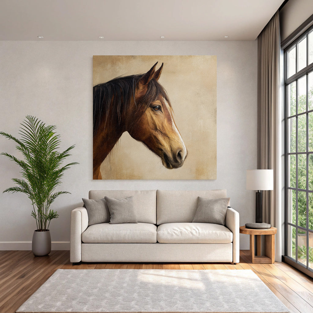 Horse Head Detail Painting Glossy Brown Background Textured