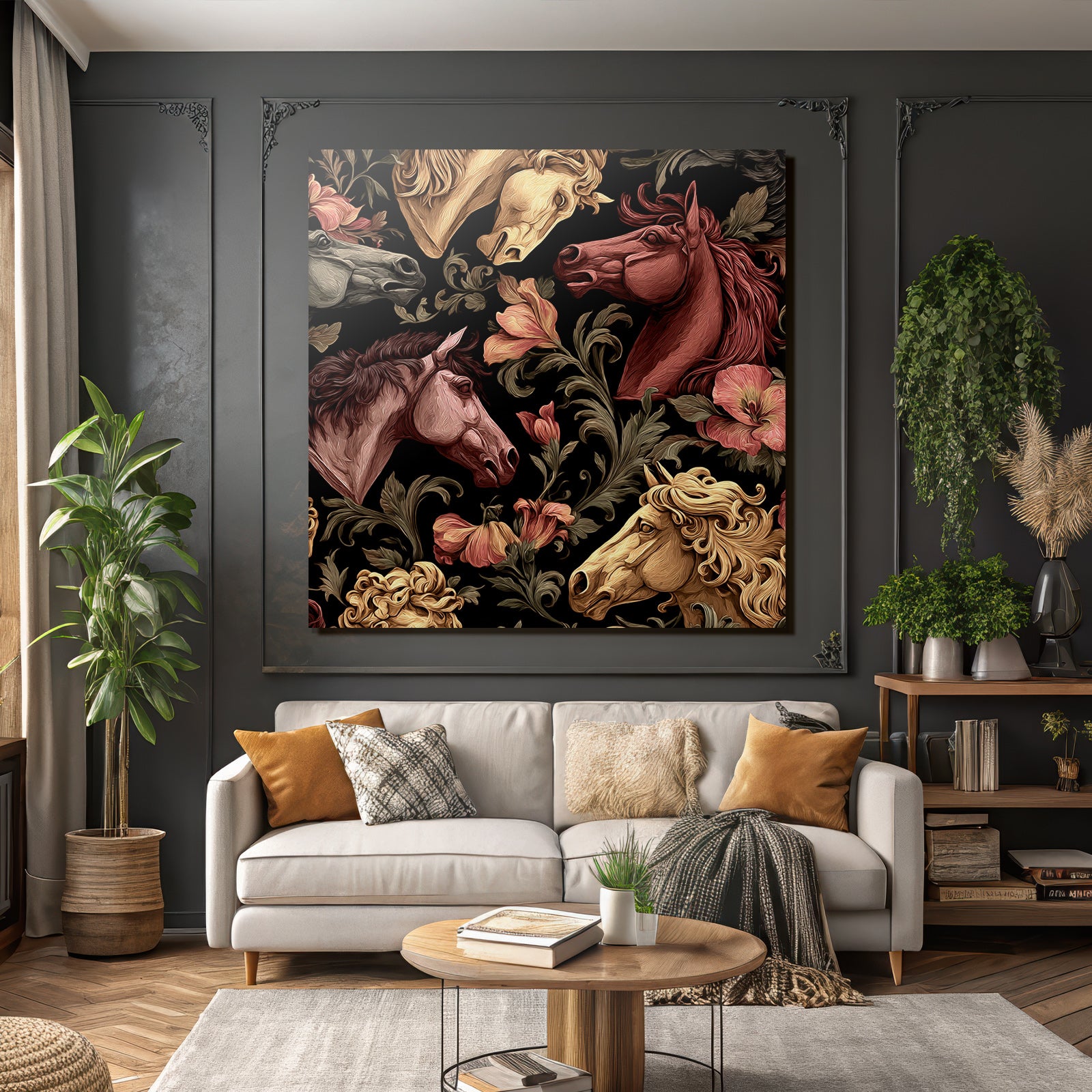 Horse Head Floral Pattern Decorative Design