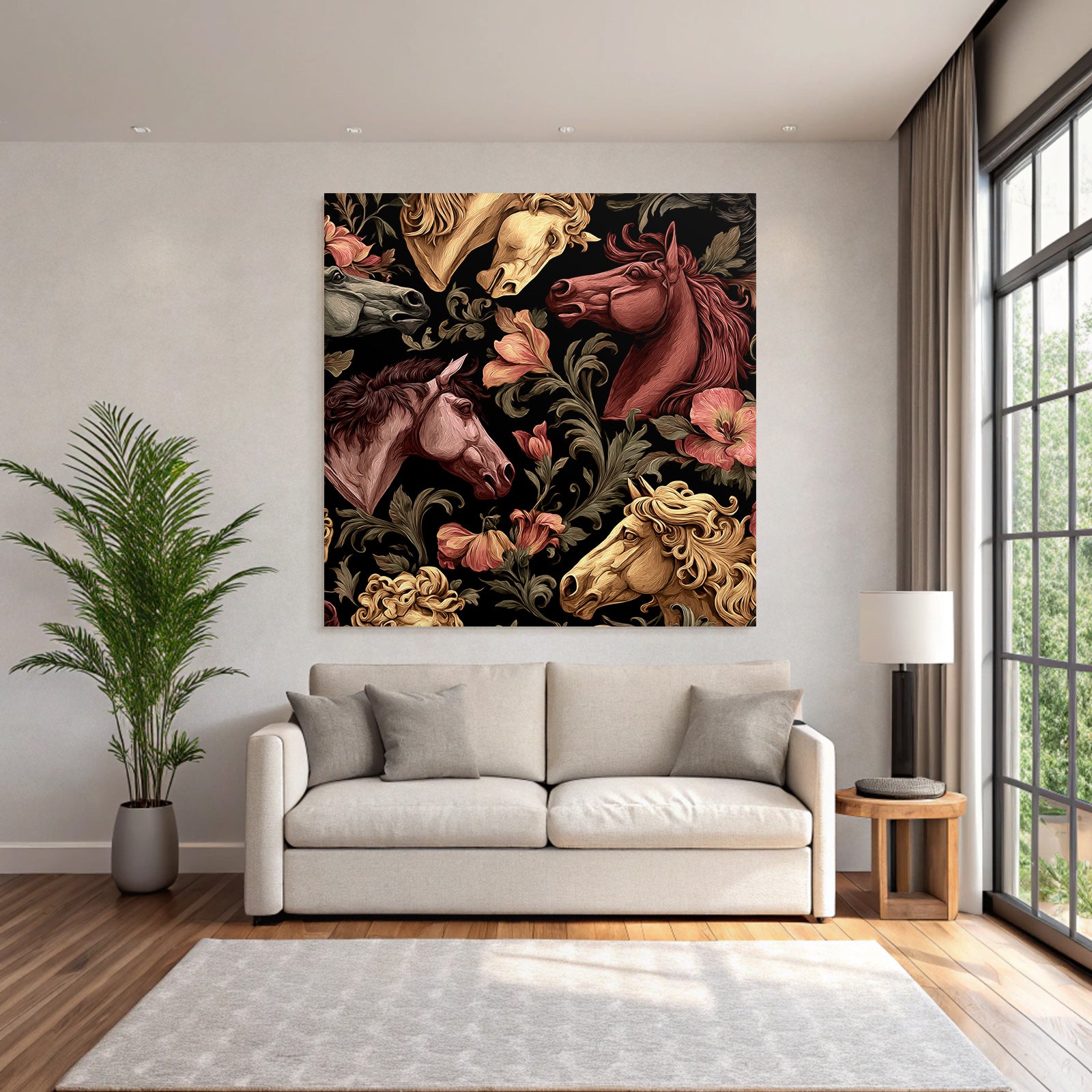 Horse Head Floral Pattern Decorative Design